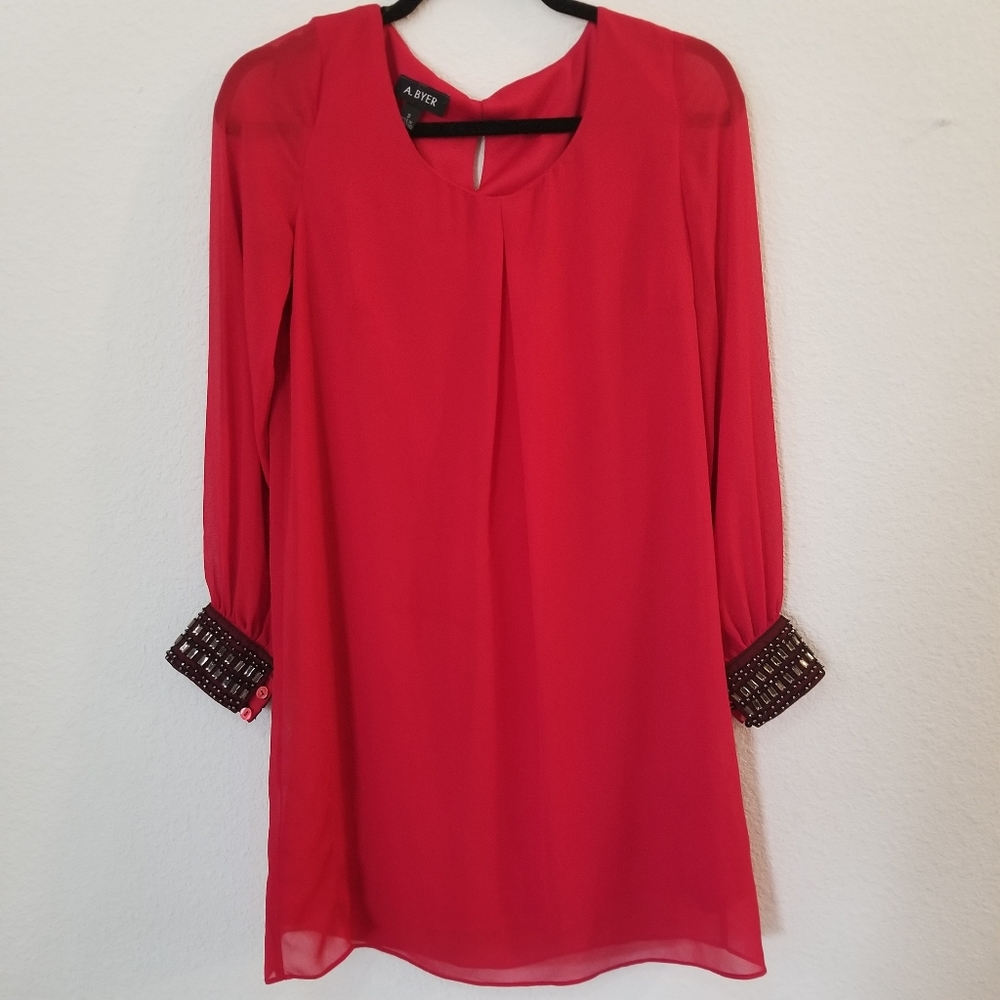 NWOT Beautiful Red Jeweled Cuffs Dress